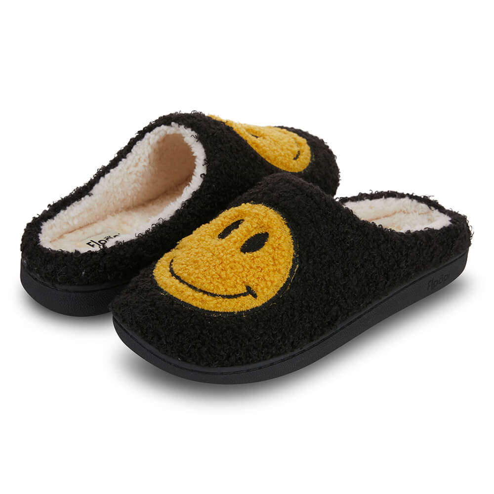 Women Smiley Face Fur Lined Clog Slipper